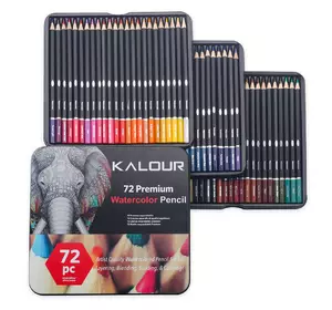 Цветные акварельные карандаши 72 цвета в металлическом пенале